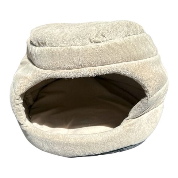 Pooch Pet Beige 2-in-1 Cat Cave & Small Dog Bed - Plush Indoor Teepee 15-16” - Picture 2 of 2